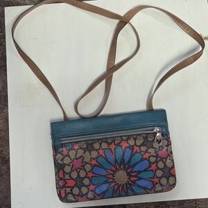 Women’s Floral Pattern Crossbody Bag in Teal and Brown
